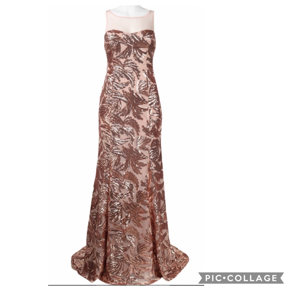 Adrianna-Papell sequins low back rose gold sleeveless long gown - Picture 4 of 7
